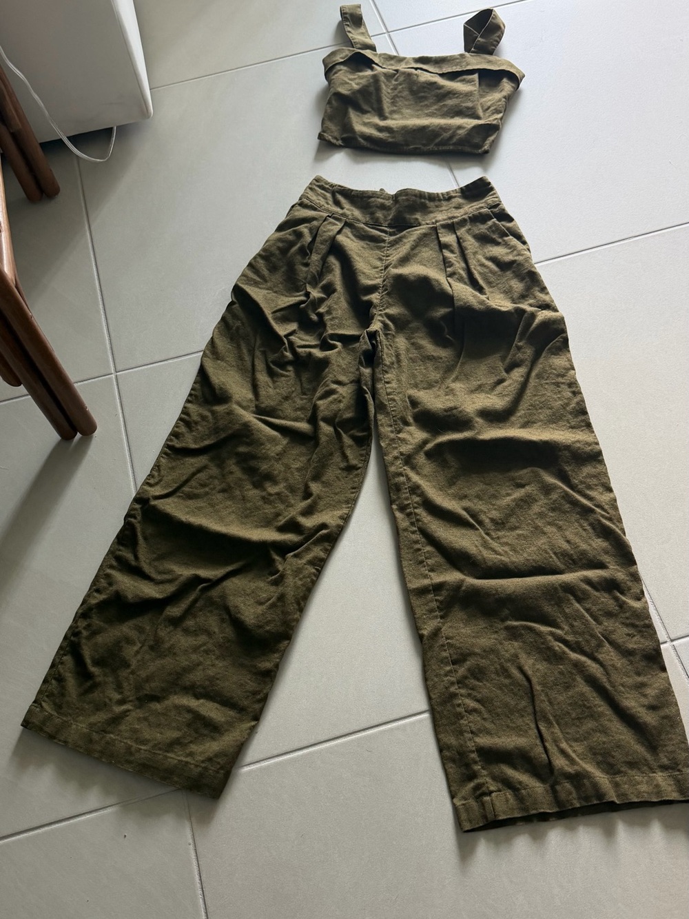 Abercrombie & Fitch Olive Wide-Leg Linen Blend Pants